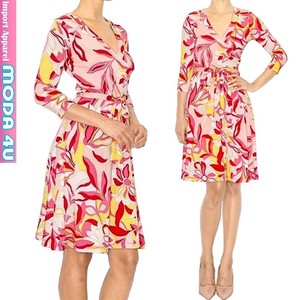 Casual Dress Pink V-Neck One-piece Dress 7/10 length