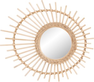 ラタンミラー/　ミラー 鏡 姿見 壁掛け ウォールミラー 丸型 円型 ラタン 籐