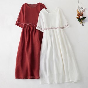 Casual Dress High-Waisted Long Dress Cotton Embroidered NEW