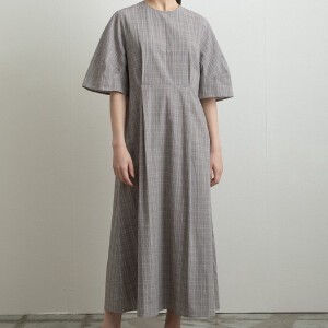 Casual Dress Tuck Sleeves Check One-piece Dress