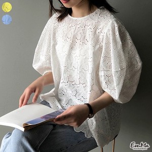 パンチングレースシャツ フラワーモチーフ 上品 カジュアル 夏  EH4081 【2024新作】