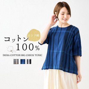 Button Shirt/Blouse Pullover Indian Cotton Plaid Tops Ladies'