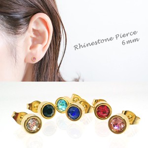 Pierced Earrings Rhinestone Set Stainless Steel Rhinestone 6-colors 6mm