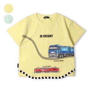 JR貨物電車半袖Tシャツ  F32815  ブルーサンダーとレッドサンダー、ワイドめなシルエット、裾がラウンド