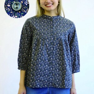 Button Shirt/Blouse Floral Pattern Gathered Blouse Stand-up Collar