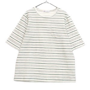 143401　LLあり/【日本製】インレイ糸を織り込んだオリジナルテキスタイルの半袖Tシャツ/五分袖