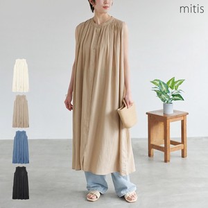 [SD Gathering] Casual Dress Gathered Flare A-Line Cotton Linen Band Collar One-piece Dress