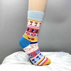 Crew Socks Colorful Socks Tropical Flowers Border Ladies'