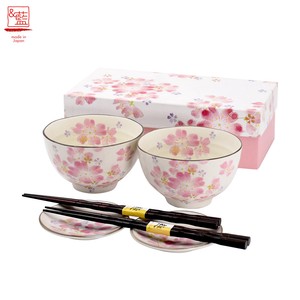 Mino ware Rice Bowl Gift Japanese Style Cherry Blossoms Pottery Indigo