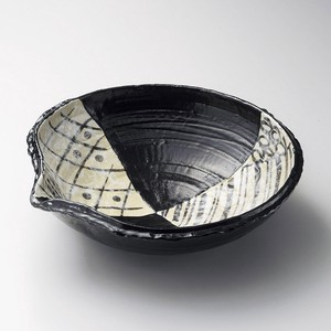 黒織部幾何紋片口10.0鉢　美濃焼　日本製 陶器