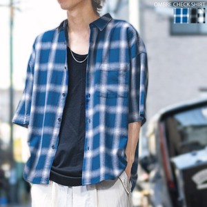 【24SS新作】オンブレチェック ルーズサイズ 半袖シャツ