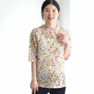 T-shirt Floral Pattern High-Neck Ripple Cut-and-sew 5/10 length Made in Japan