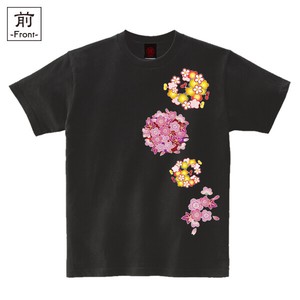 【インバウンド/京都】　メンズ和柄Tシャツ　春花丸紋様