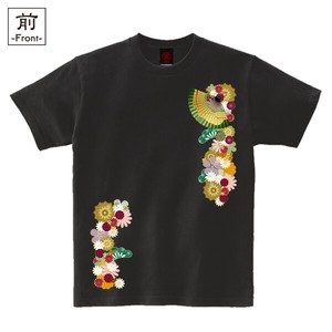 【インバウンド/京都】　メンズ和柄Tシャツ　和花扇紋様