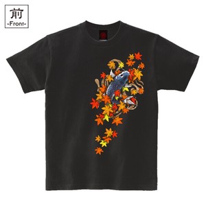 【インバウンド/京都】　メンズ和柄Tシャツ　流水紅葉鯉