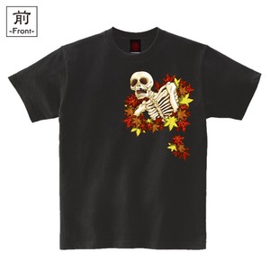 【インバウンド/京都】　メンズ和柄Tシャツ　紅葉がしゃ髑髏