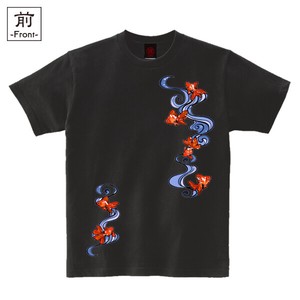 【インバウンド/京都】　メンズ和柄Tシャツ　流水金魚
