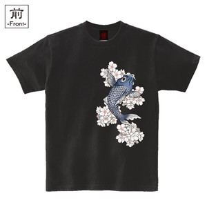 【インバウンド/京都】　メンズ和柄Tシャツ　桜昇り鯉