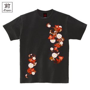 【インバウンド/京都】　メンズ和柄Tシャツ　桜流水金魚