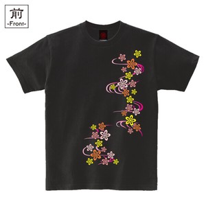 【インバウンド/京都】　メンズ和柄Tシャツ　桜流水紋様