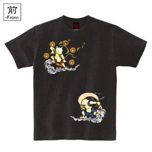 【インバウンド/京都】　メンズ和柄Tシャツ　猫風雷神
