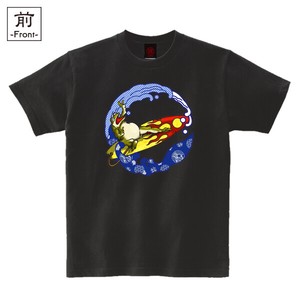 【インバウンド/京都】　メンズ和柄Tシャツ　鳥獣戯画 波乗蛙