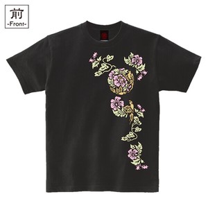 【インバウンド/京都】　メンズ和柄Tシャツ　蛮絵花鳥紋様
