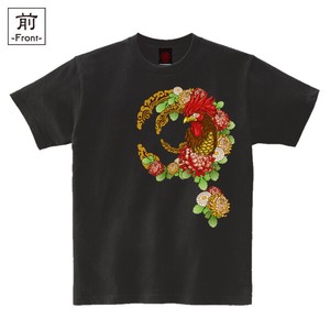 【インバウンド/京都】　メンズ和柄Tシャツ　乱菊鶏紋