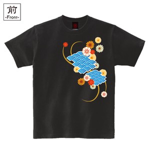 【インバウンド/京都】　メンズ和柄Tシャツ　波扇花紋様