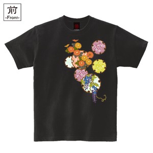 【インバウンド/京都】　メンズ和柄Tシャツ　雪輪季節花紋