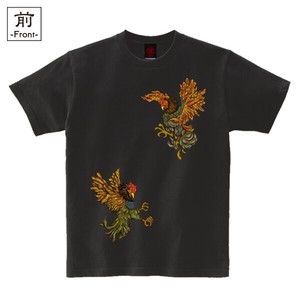 【インバウンド/京都】　メンズ和柄Tシャツ　闘鶏炎舞