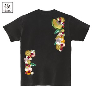 【インバウンド/京都】　メンズ和柄Tシャツ 和花扇紋様 (バックプリント)