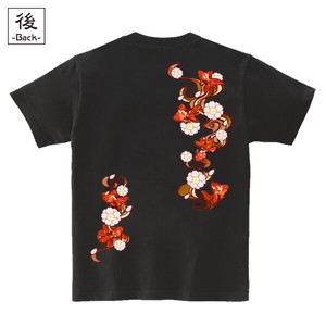 【インバウンド/京都】　メンズ和柄Tシャツ 桜流水金魚 (バックプリント)