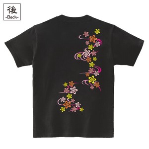 【インバウンド/京都】　メンズ和柄Tシャツ 桜流水紋様 (バックプリント)