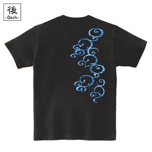 【インバウンド/京都】　メンズ和柄Tシャツ 流水波紋様 (バックプリント)