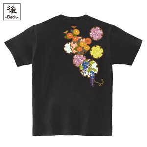 【インバウンド/京都】　メンズ和柄Tシャツ 雪輪季節花紋 (バックプリント)