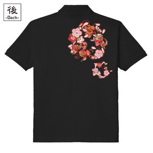 【インバウンド/京都】　メンズ和柄ポロシャツ　桜金魚