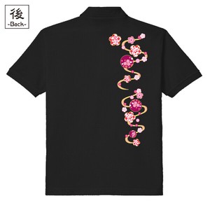 【インバウンド/京都】　メンズ和柄ポロシャツ　流水桜丸紋