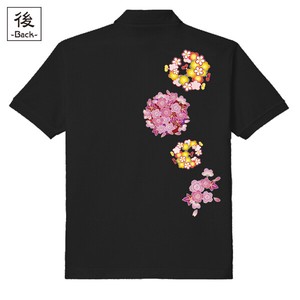 【インバウンド/京都】　メンズ和柄ポロシャツ　春花丸紋様