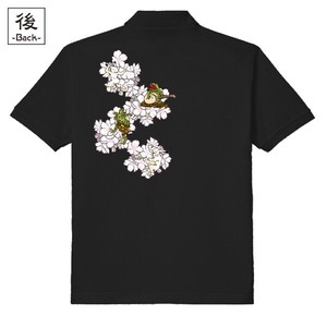 【インバウンド/京都】　メンズ和柄ポロシャツ　鳥獣戯画 桜酒宴