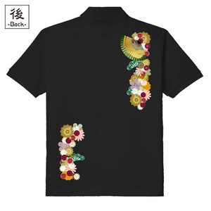 【インバウンド/京都】　メンズ和柄ポロシャツ　和花扇紋様