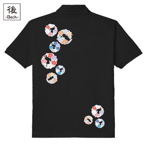【インバウンド/京都】　メンズ和柄ポロシャツ　小花丸紋様