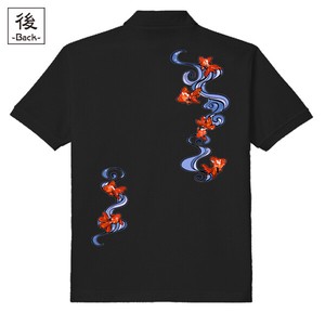 【インバウンド/京都】　メンズ和柄ポロシャツ　流水金魚