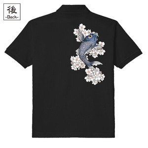 【インバウンド/京都】　メンズ和柄ポロシャツ　桜昇り鯉