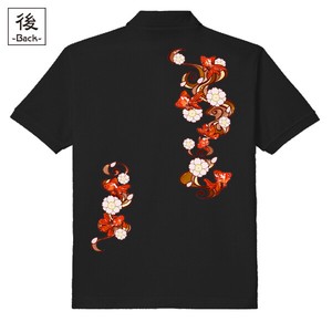 【インバウンド/京都】　メンズ和柄ポロシャツ　桜流水金魚