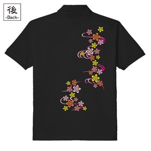 【インバウンド/京都】　メンズ和柄ポロシャツ　桜流水紋様