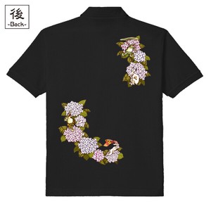 【インバウンド/京都】　メンズ和柄ポロシャツ　鳥獣戯画 紫陽花祭
