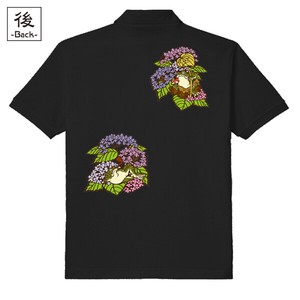 【インバウンド/京都】　メンズ和柄ポロシャツ　鳥獣戯画 紫陽花蛙