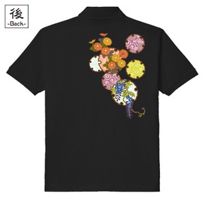 【インバウンド/京都】　メンズ和柄ポロシャツ　雪輪季節花紋