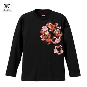【インバウンド/京都】　メンズ和柄長袖Tシャツ　桜金魚